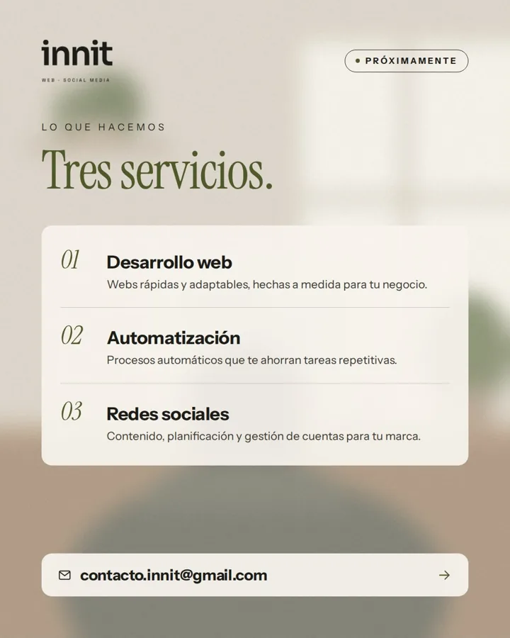 Publicación de Instagram de innit con sus tres servicios